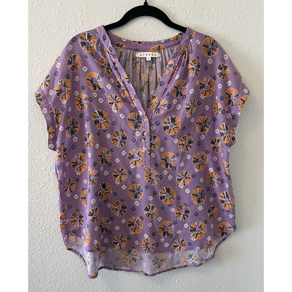 Xirena Women's Top Size Small Purple FLoral Print Short Sleeve Lightweight Boho - Picture 1 of 15
